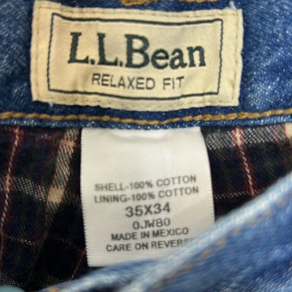 L.L. Bean Flannel Lined Relaxed Fit Denim Blue Jeans Mens 35 x 34 Winter Cotton
